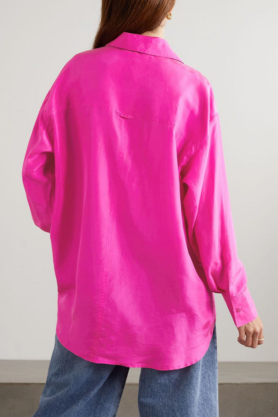 Apiece Apart Oversized Silk Shirt In Bright Pink