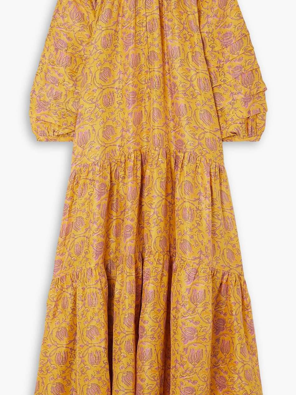 trinidad tiered floral-print silk midi dress