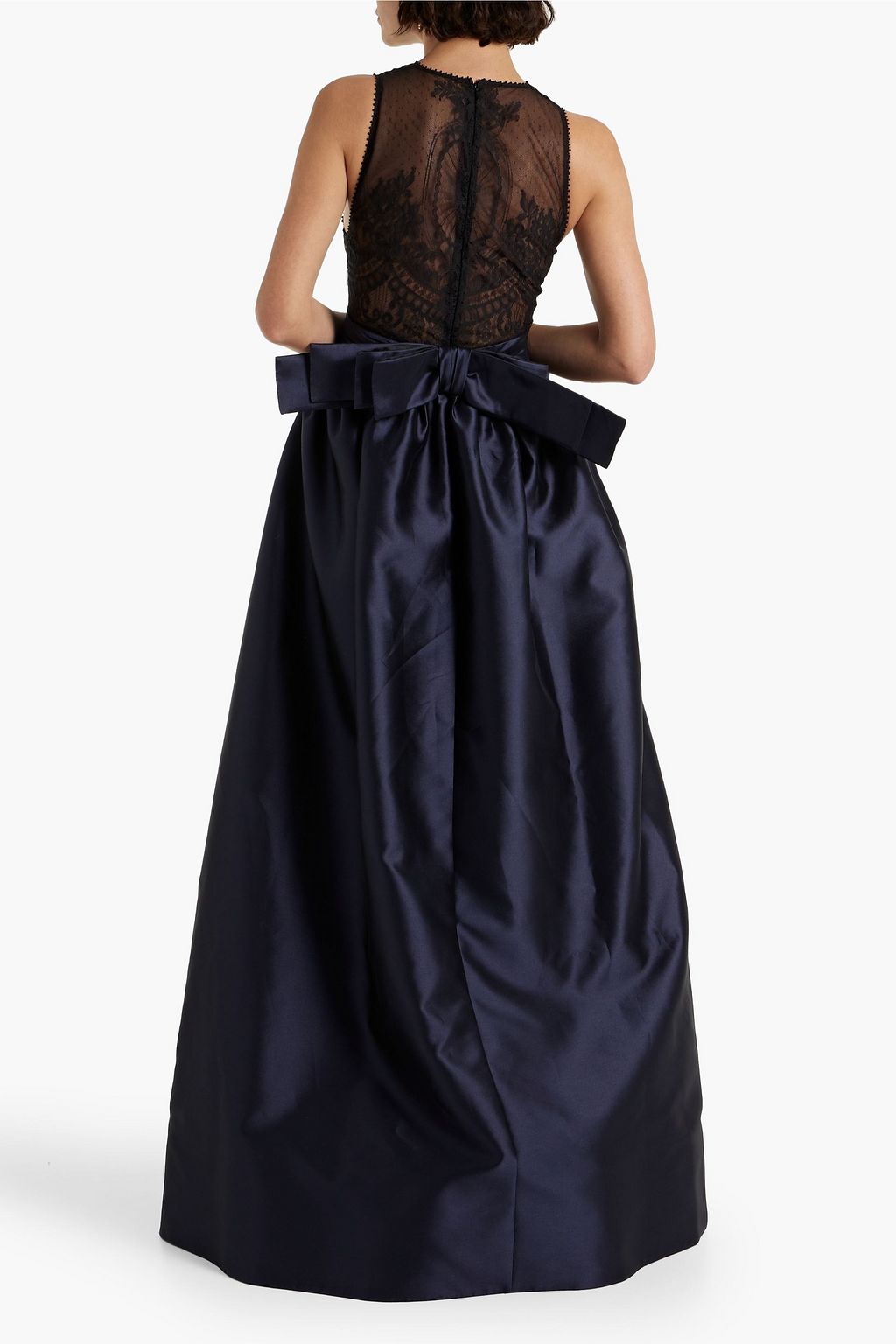 ZUHAIR MURAD Bow-embellished lace-paneled taffeta gown