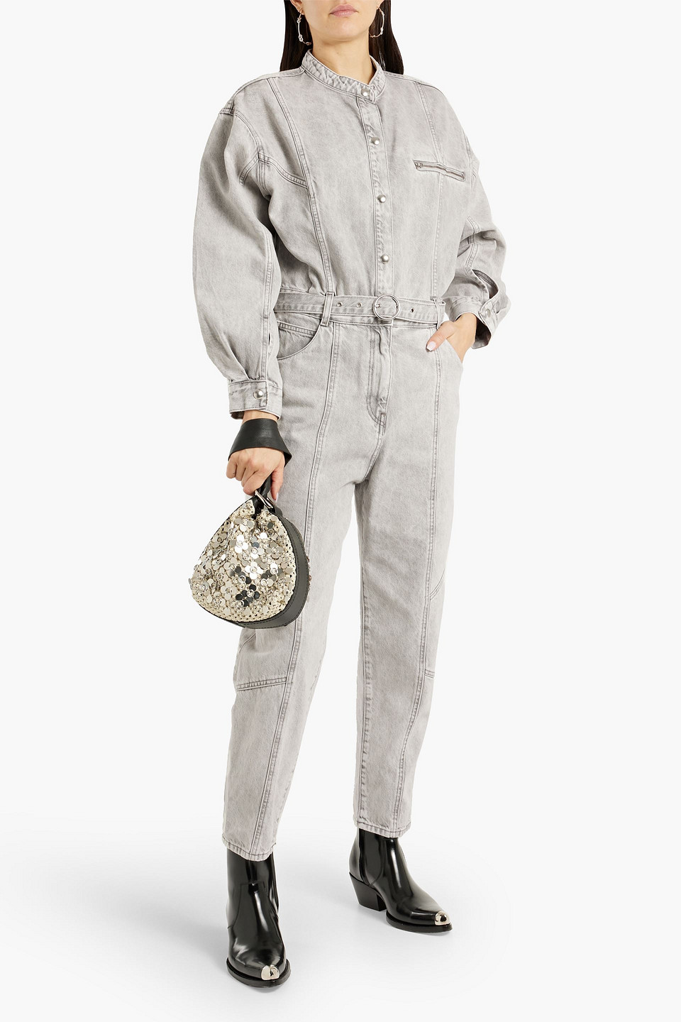 Shop Iro Marce Denim Jumpsuit In Light Gray