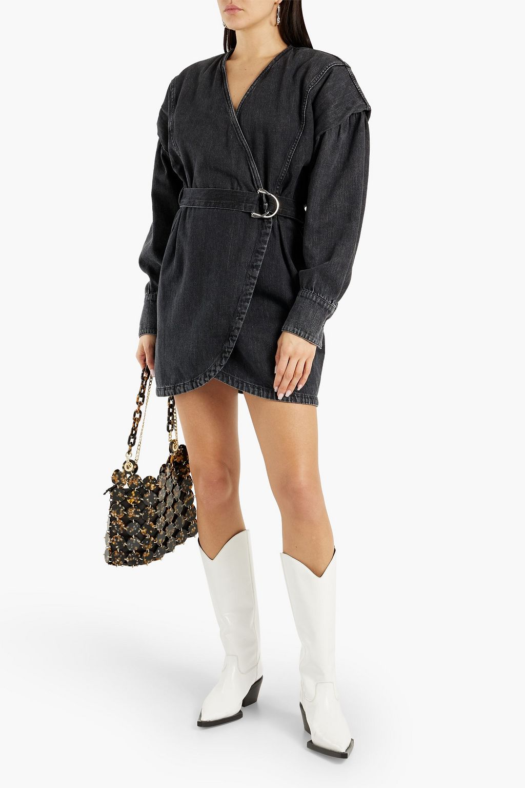 IRO Gerlin belted denim mini wrap dress