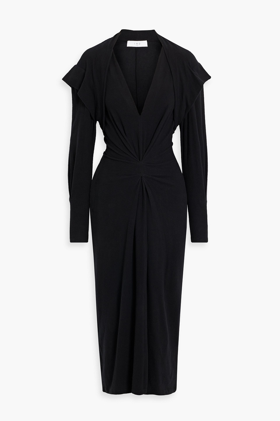 Iro Sibala Draped Stretch-cotton Midi Dress In Black