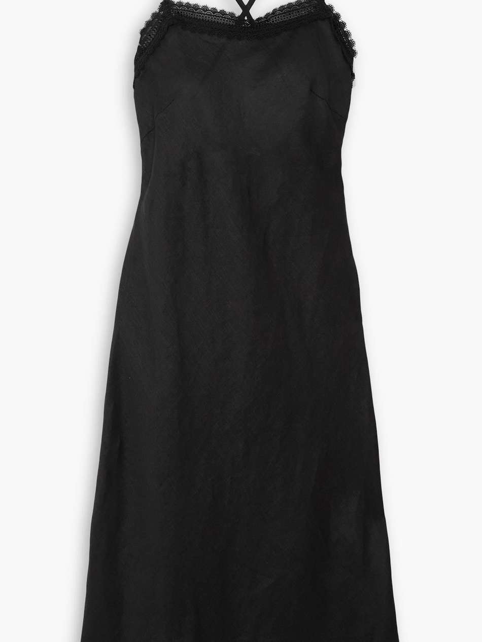 audrey tie-detailed lace-trimmed linen midi dress