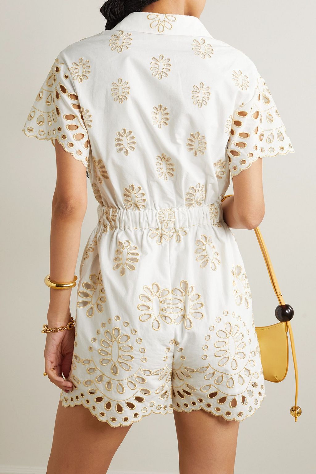 WAIMARI Helena metallic broderie anglaise cotton playsuit