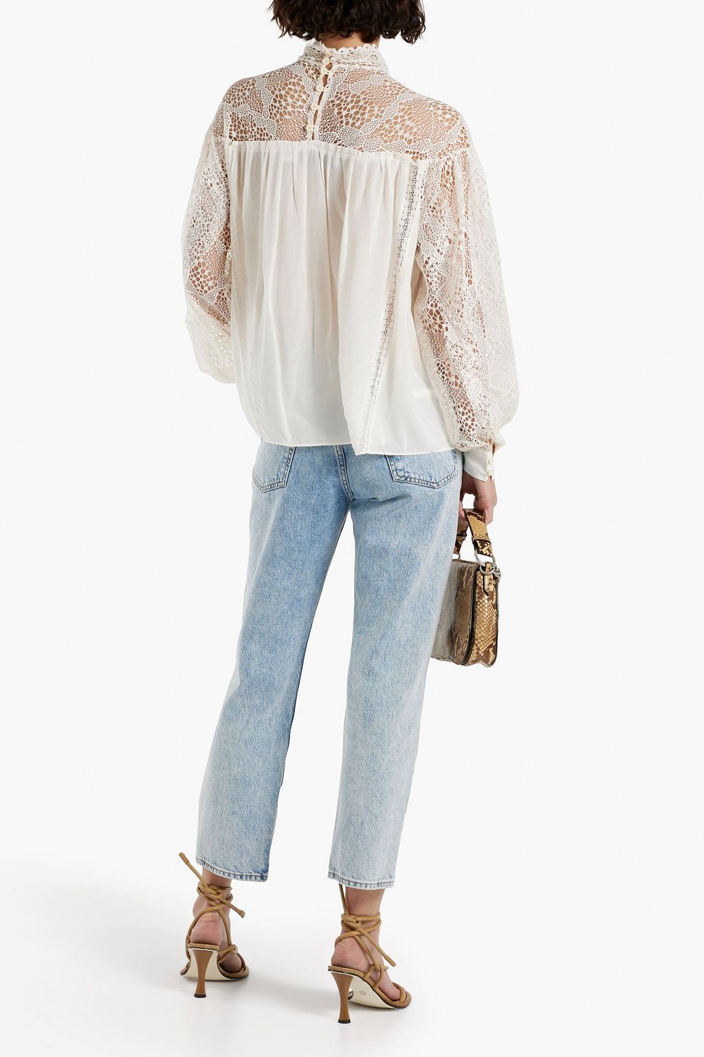 IRO Digwed lace-paneled crepe de chine blouse