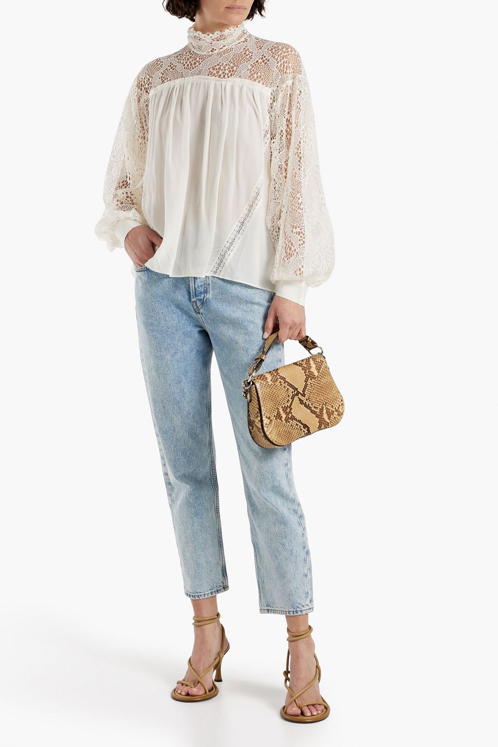 IRO Digwed lace-paneled crepe de chine blouse
