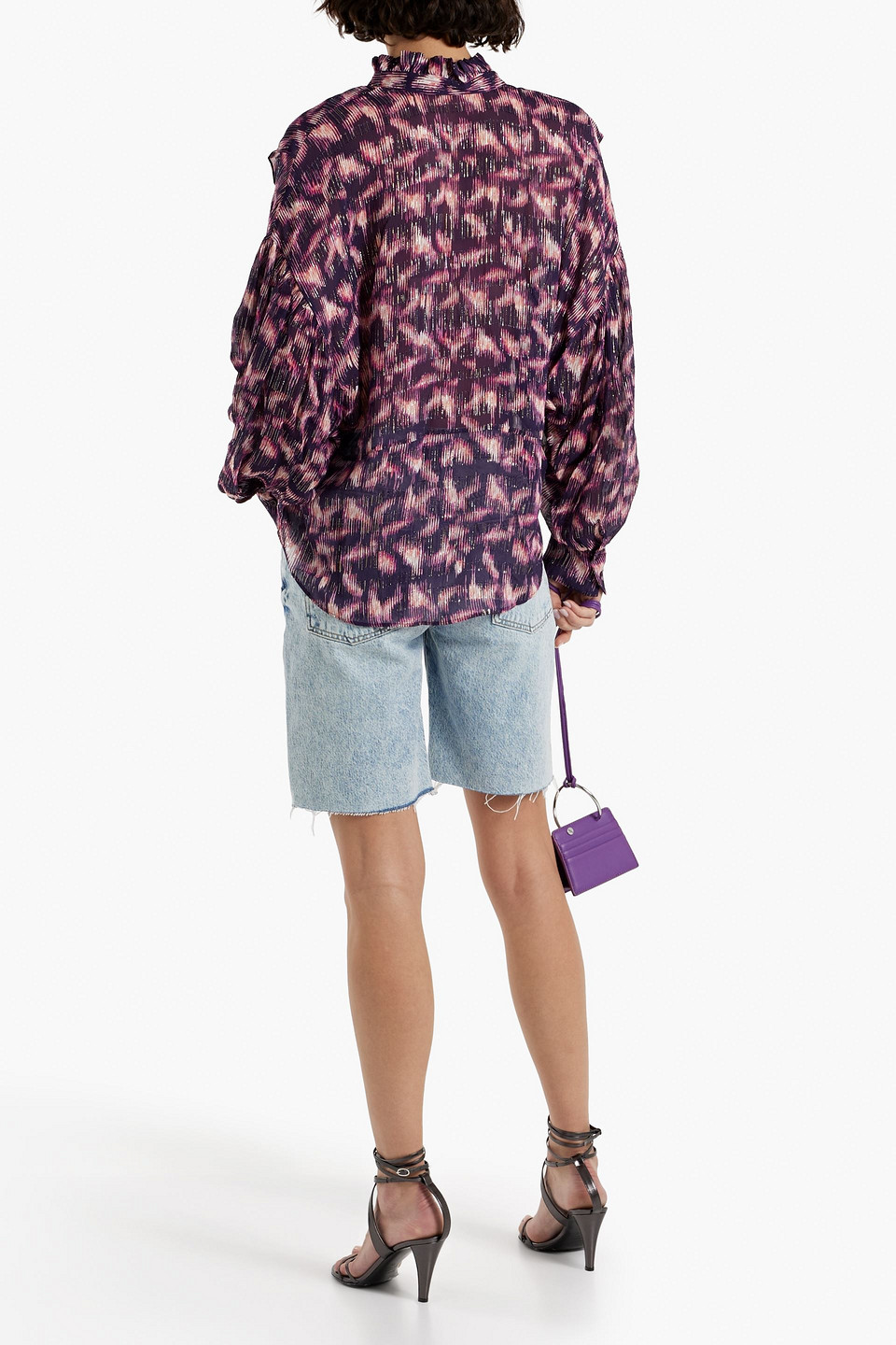 Shop Iro Tchami Ruffled Printed Fil Coupé Georgette Blouse In Violet