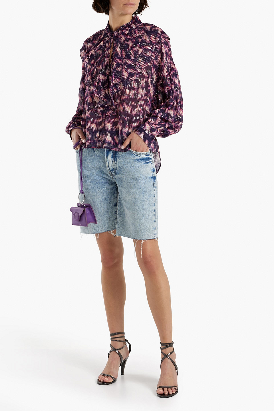 Shop Iro Tchami Ruffled Printed Fil Coupé Georgette Blouse In Violet