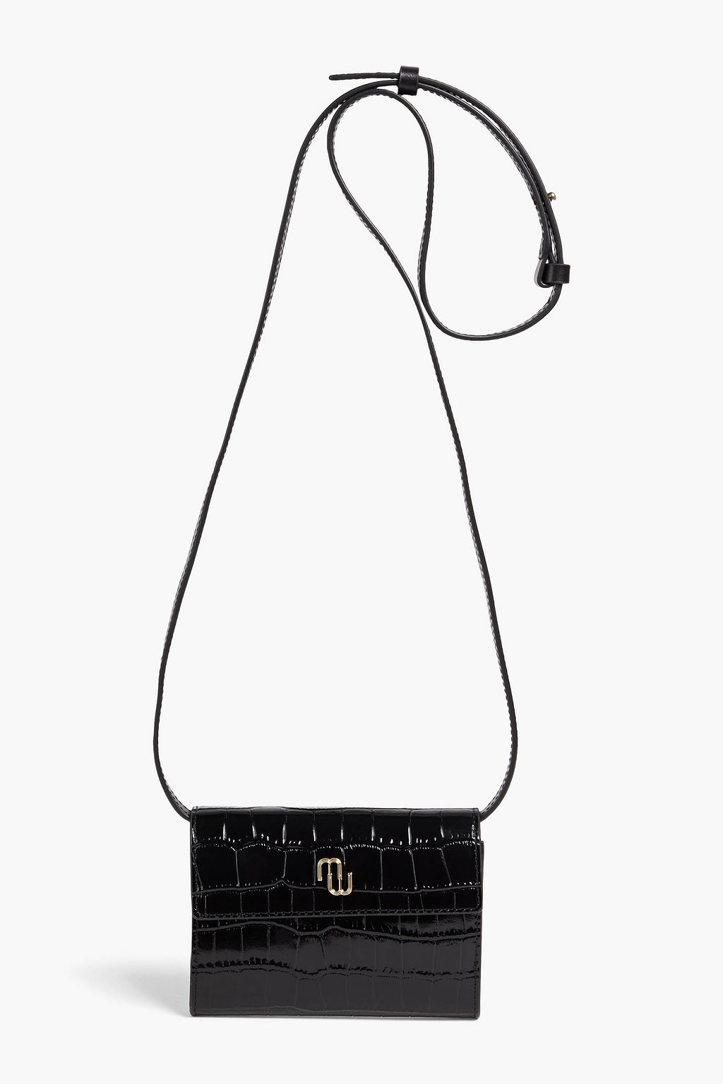Glossed croc effect leather shoulder bag