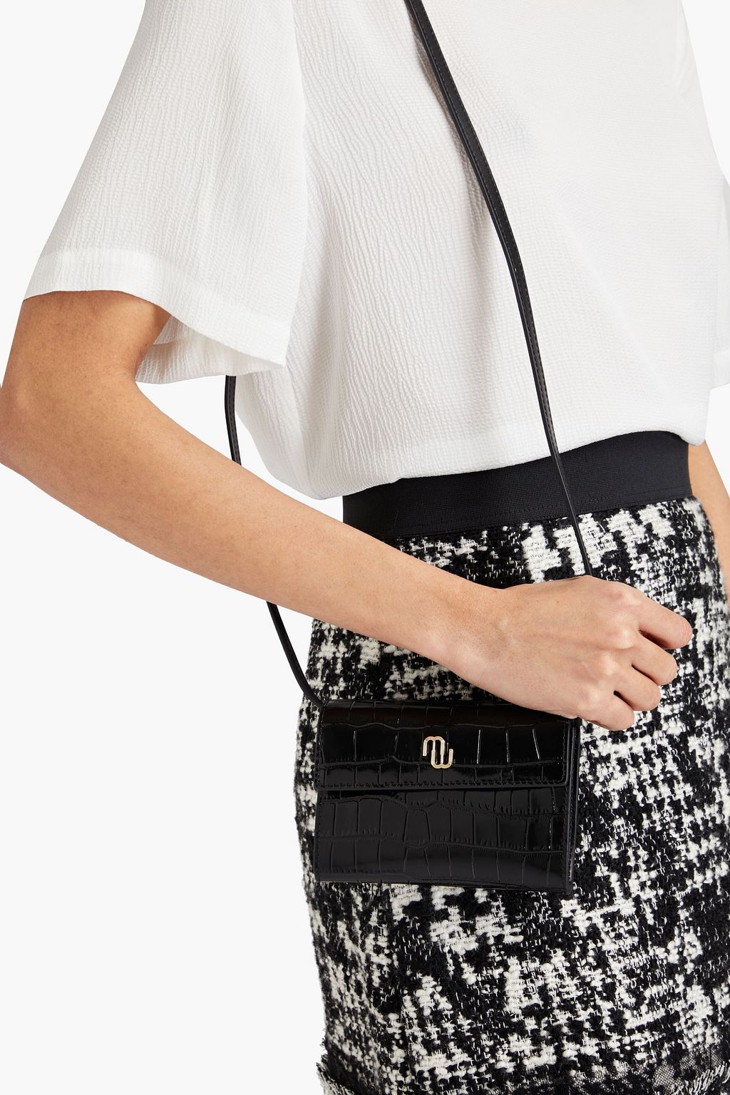 MAJE Glossed croc-effect leather shoulder bag
