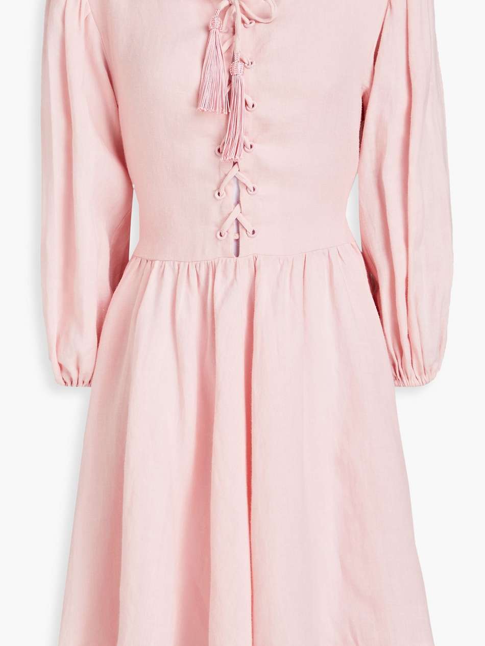 mina lace-up gathered ramie mini dress