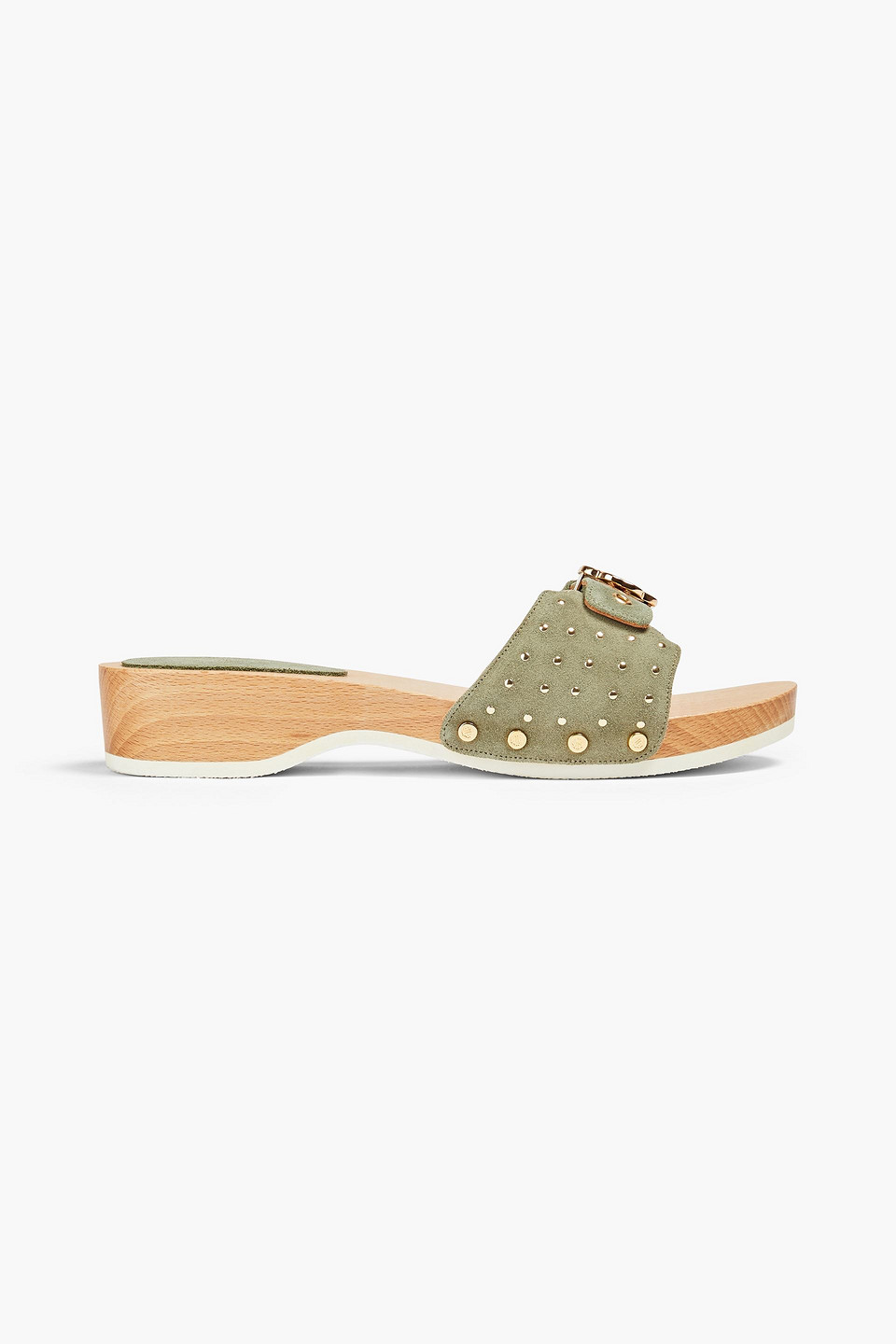 MAJE STUDDED SUEDE WEDGE MULES 3074457345635403674