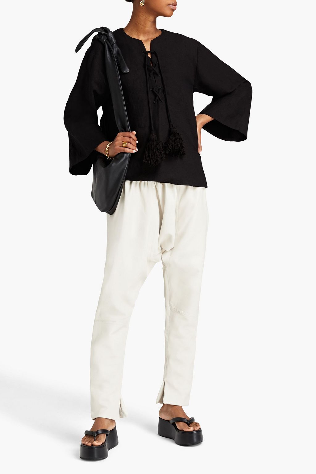FIL DE VIE Odin lace-up linen top