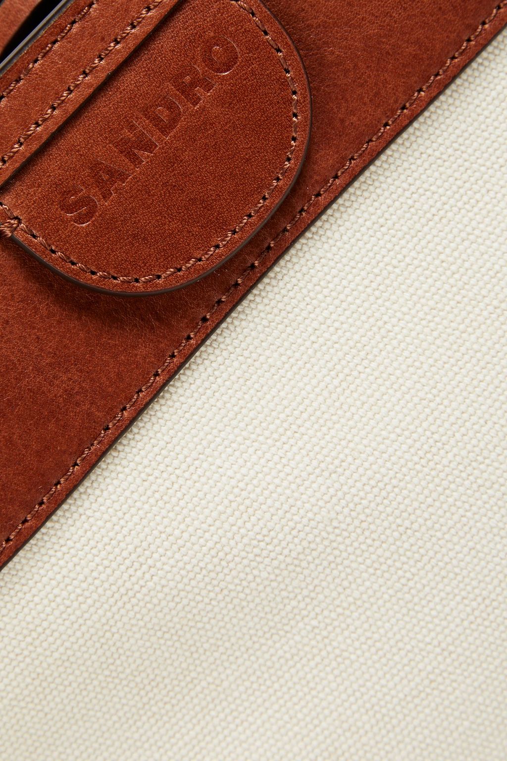 SANDRO Leather and canvas bucket bag