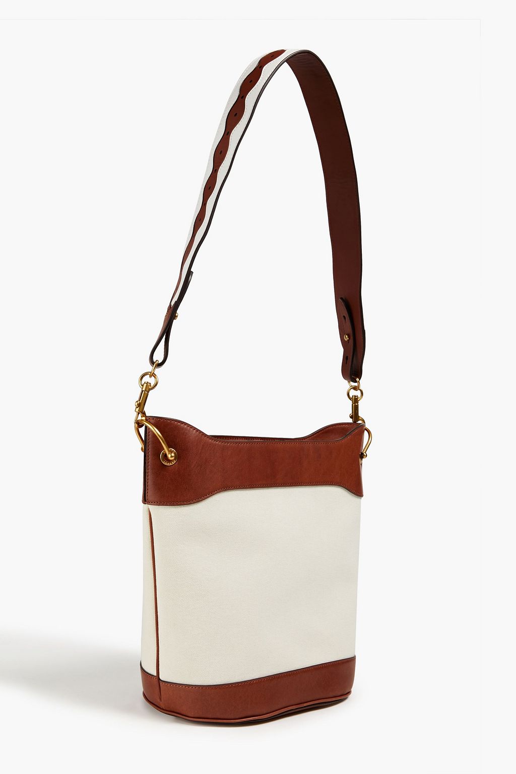 SANDRO Leather and canvas bucket bag