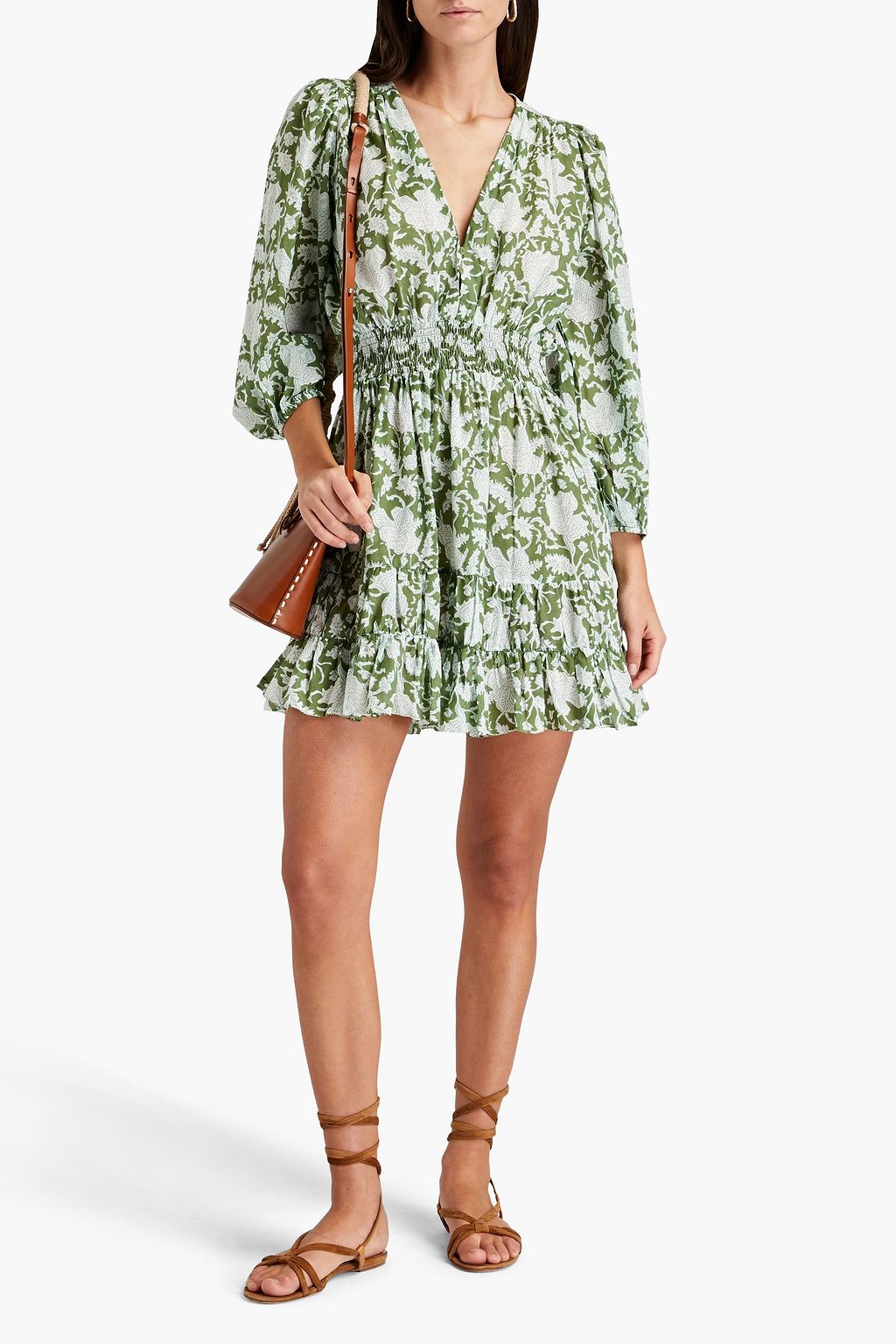 MAJE Minikleid aus Musselin aus einer Baumwollmischung mit Raffung und Print