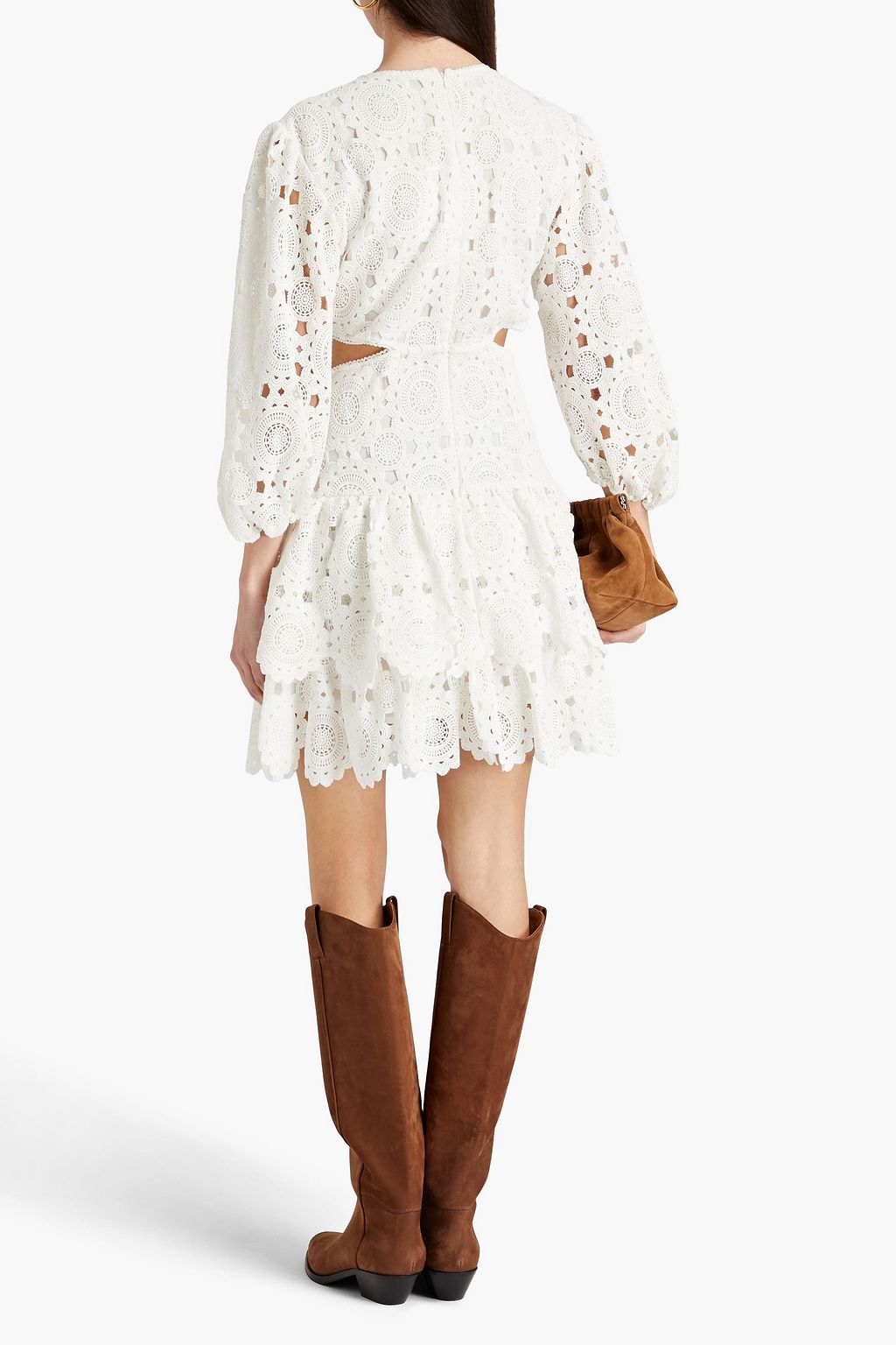MAJE Tiered cutout cotton crocheted lace mini dress