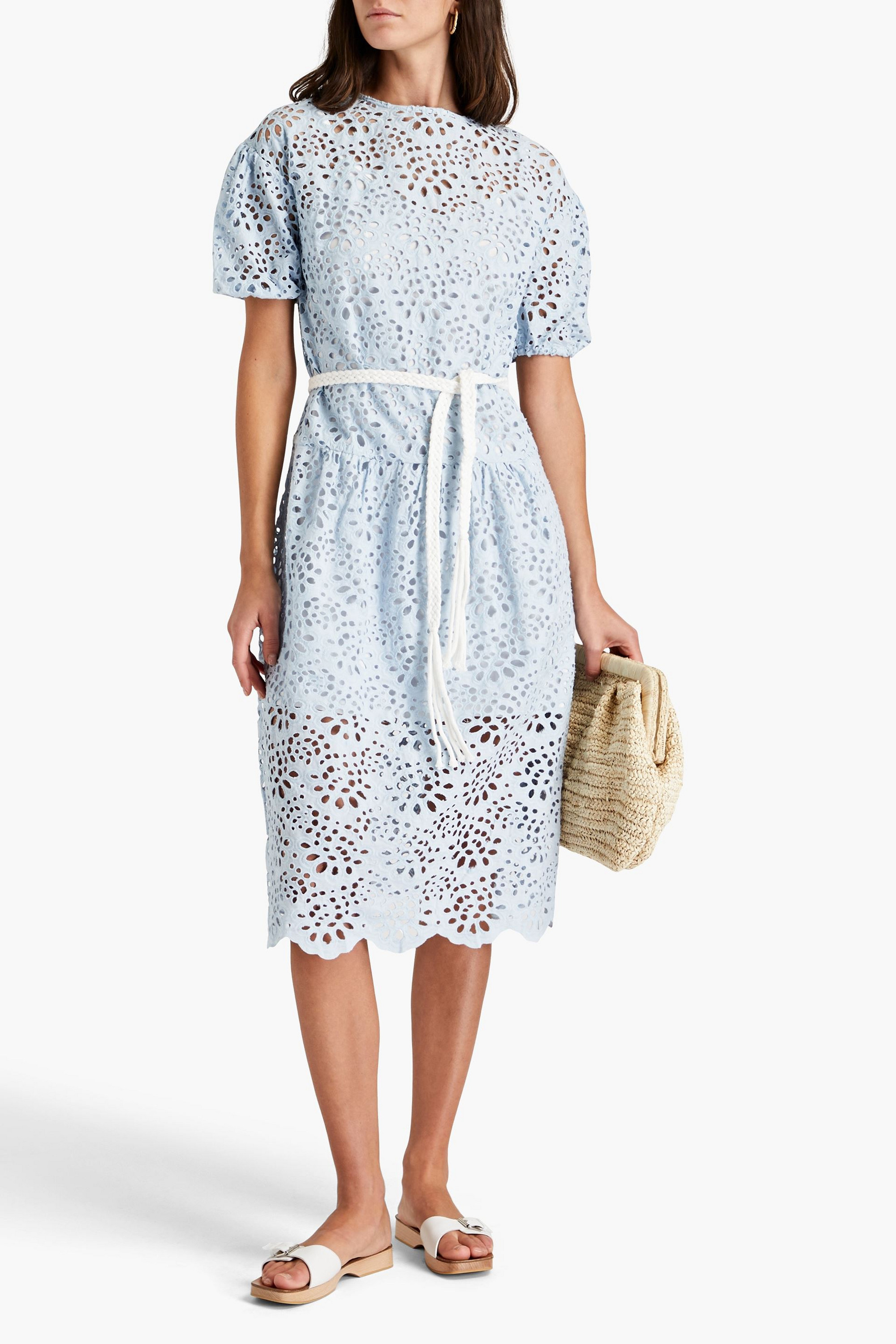 MAJE Belted broderie anglaise cotton midi dress