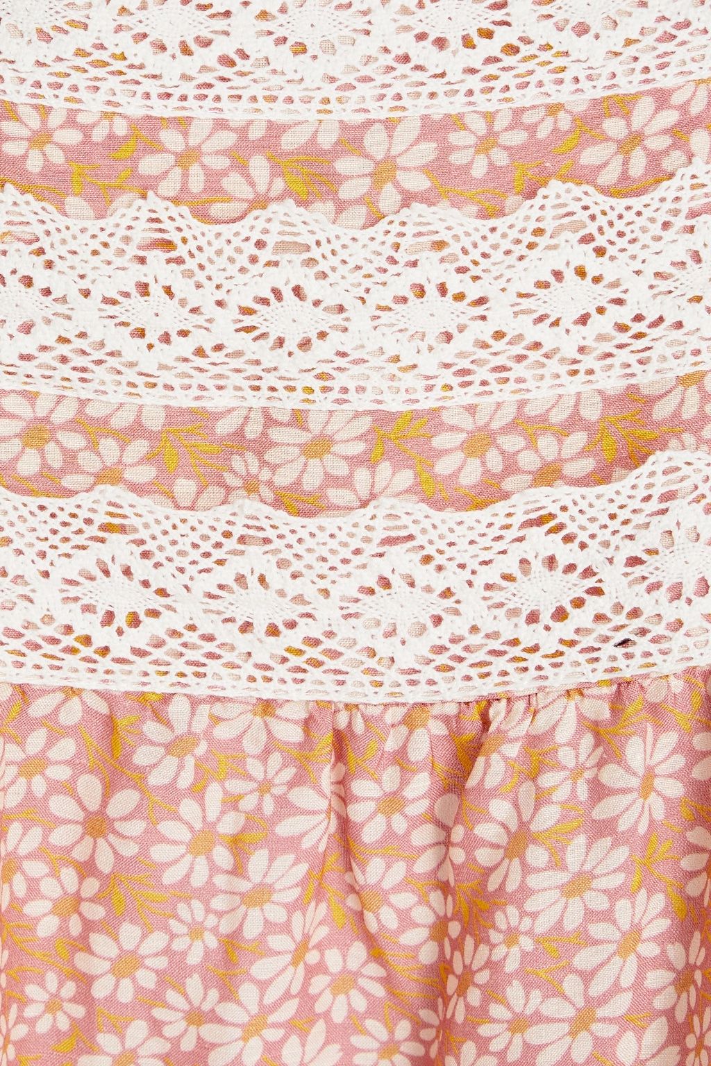 MAJE Minikleid aus einer Leinenmischung mit floralem Print und Häkelspitzenbesatz