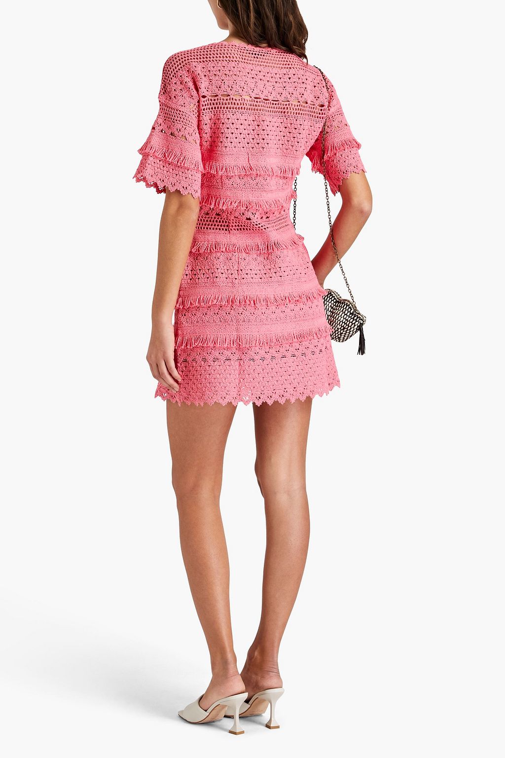 MAJE Fringed cotton-blend crocheted lace mini dress