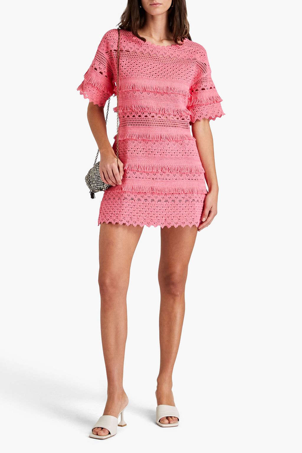 MAJE Fringed cotton-blend crocheted lace mini dress