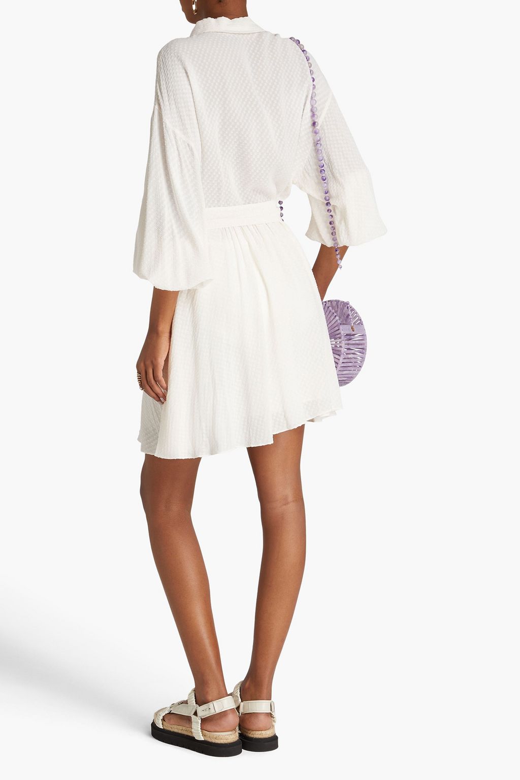 MAJE Gathered fil coupé crepe de chine mini shirt dress