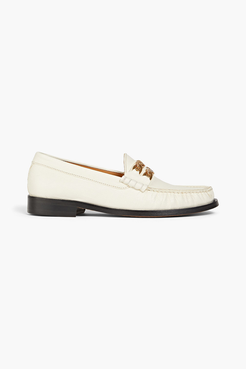 Sandro Max Embellished Lizard-effect Leather Loafers In White