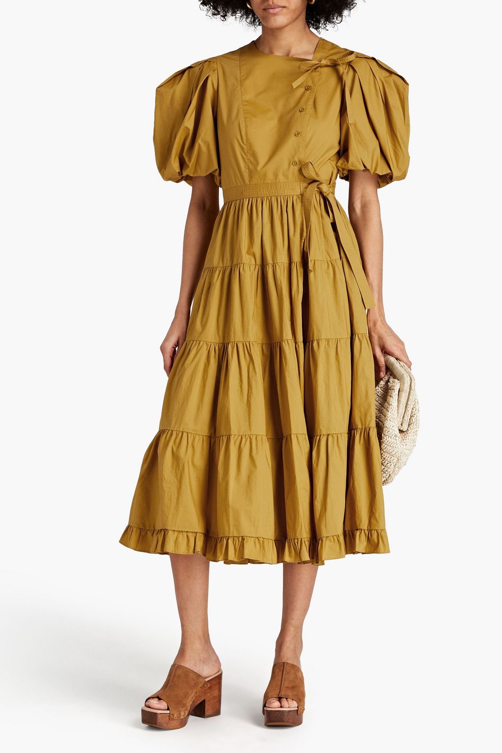 ULLA JOHNSON Agathe tiered cottonpoplin midi wrap dress THE