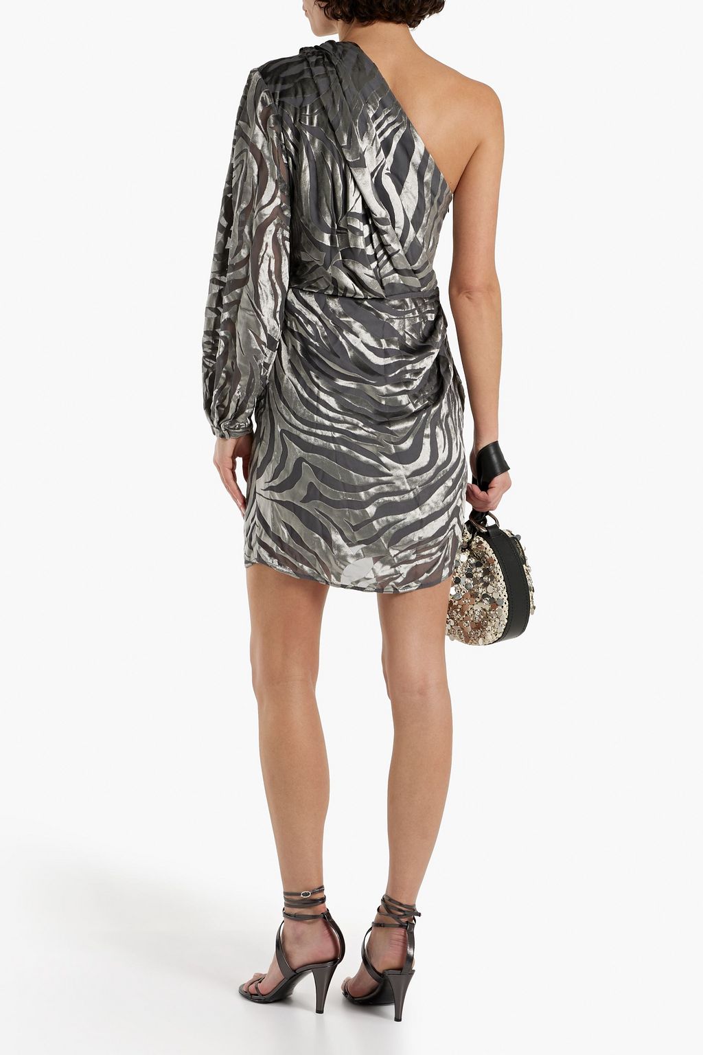 IRO Nimas one-sleeve draped devoré-velvet mini dress