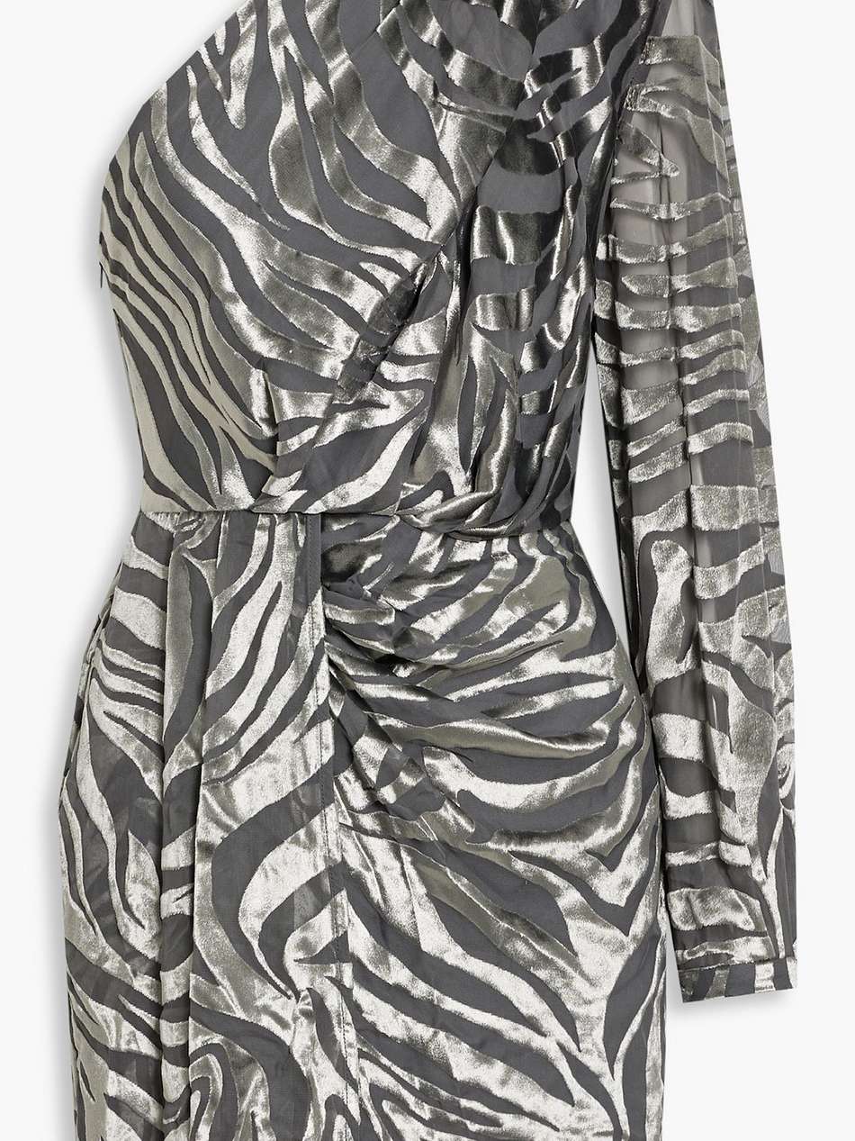 nimas one-sleeve draped devoré-velvet mini dress