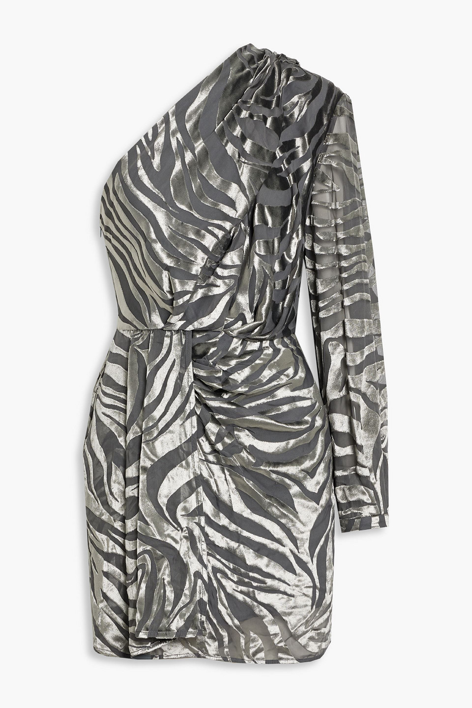 Nimas one-sleeve draped devoré-velvet mini dress