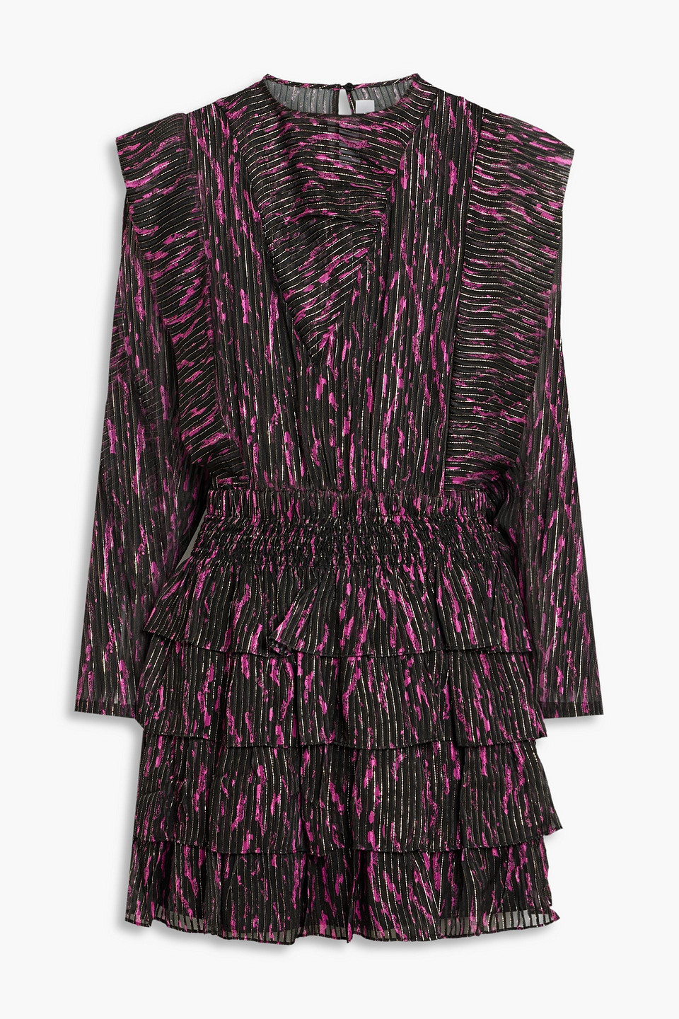 Shop Iro Anael Tiered Printed Silk-blend Jacquard Mini Dress In Fuchsia