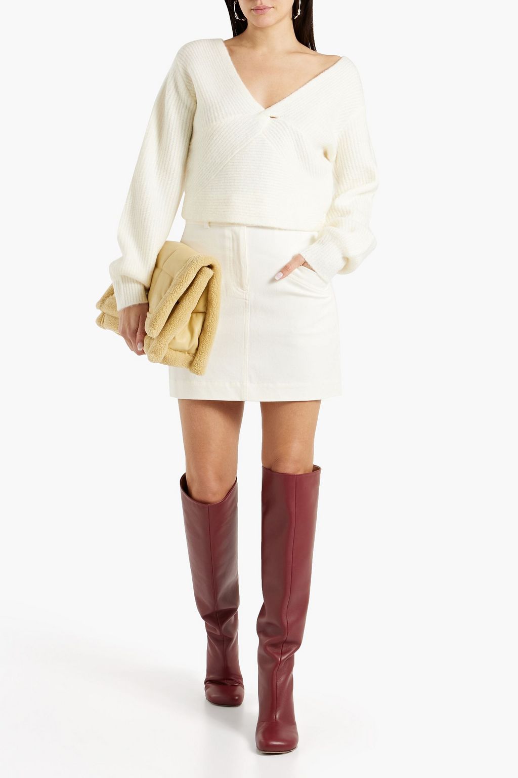 DEREK LAM 10 CROSBY Button-embellished cotton-blend mini skirt