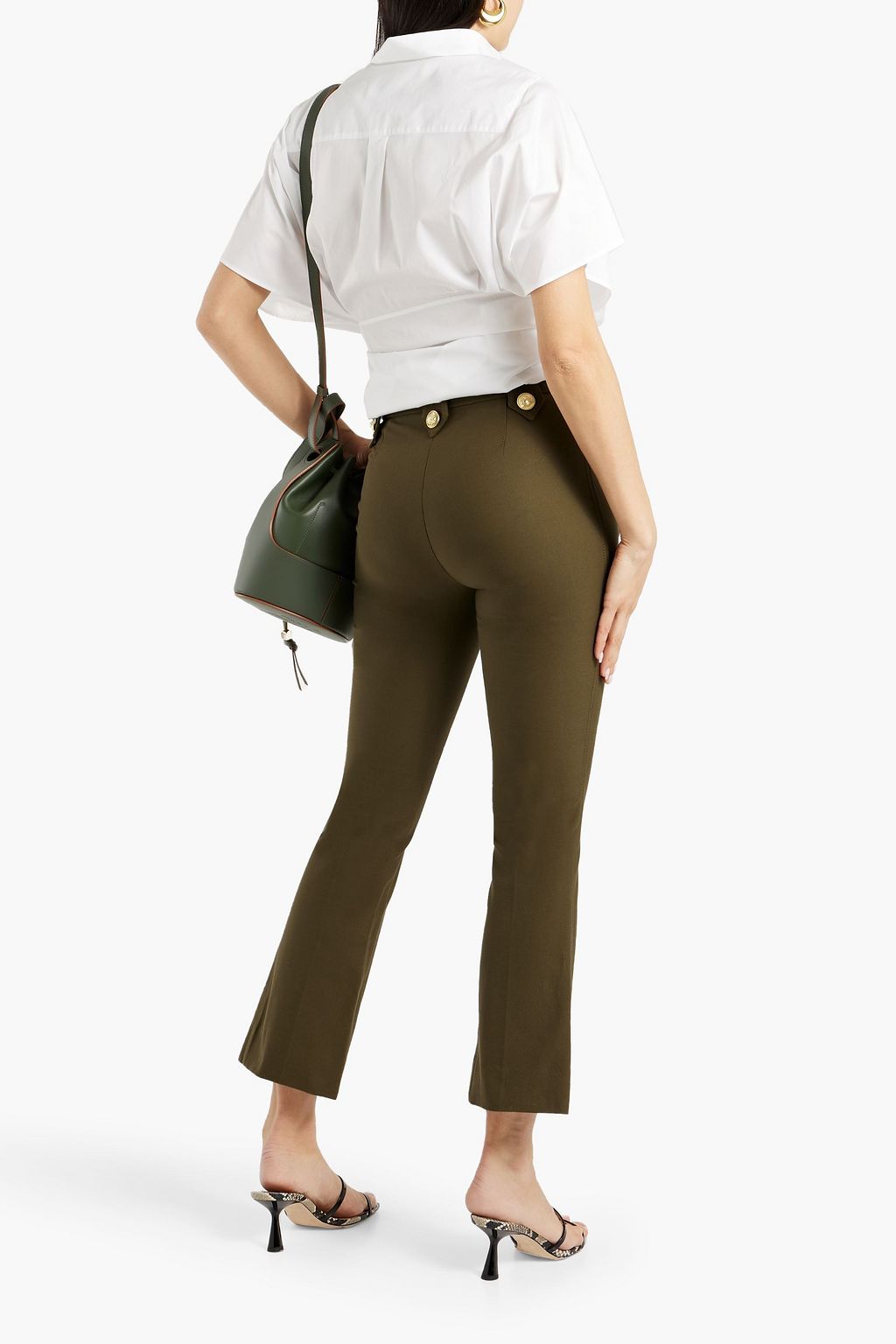 DEREK LAM 10 CROSBY クロップド コットン混 キックフレアパンツ ボタン付き