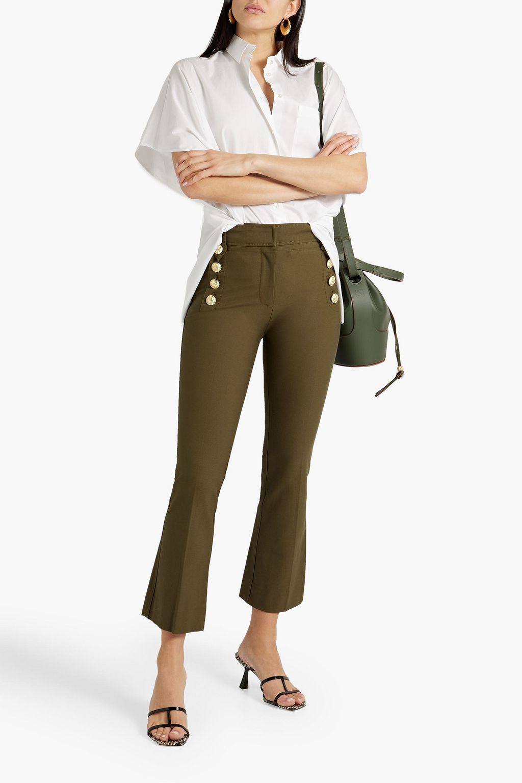 DEREK LAM 10 CROSBY クロップド コットン混 キックフレアパンツ ボタン付き