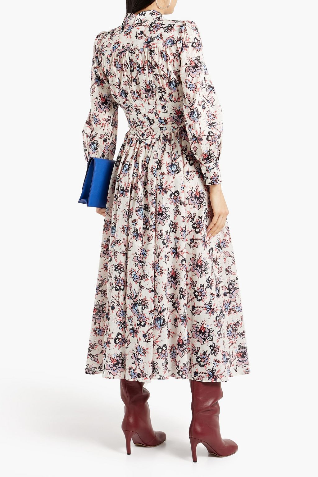 DEREK LAM 10 CROSBY Eleanor gathered floral-print cotton midi shirt dress
