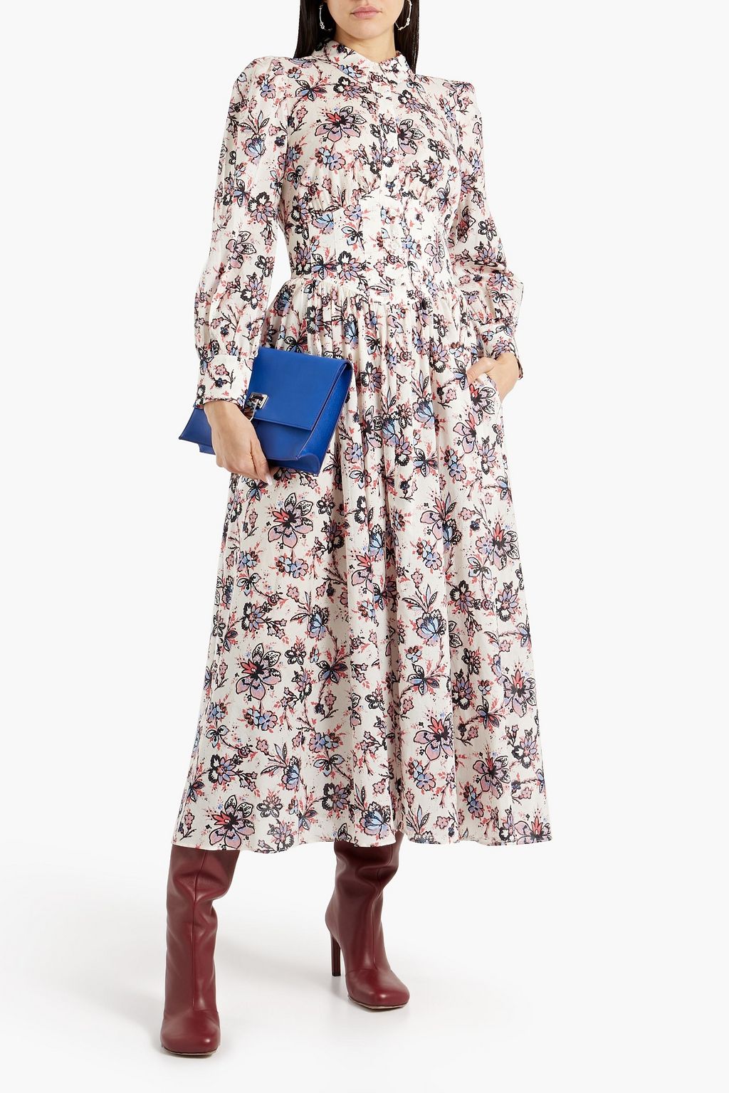DEREK LAM 10 CROSBY Eleanor gathered floral-print cotton midi shirt dress