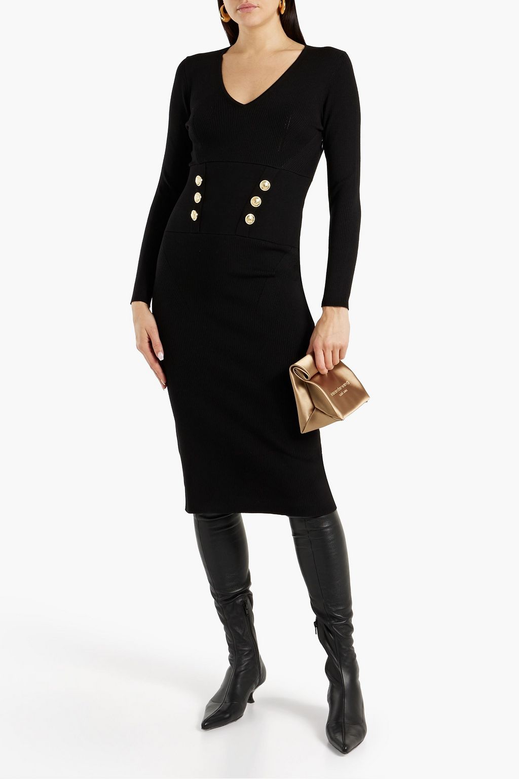 DEREK LAM 10 CROSBY Button-embellished ribbed-knit midi dress | THE OUTNET