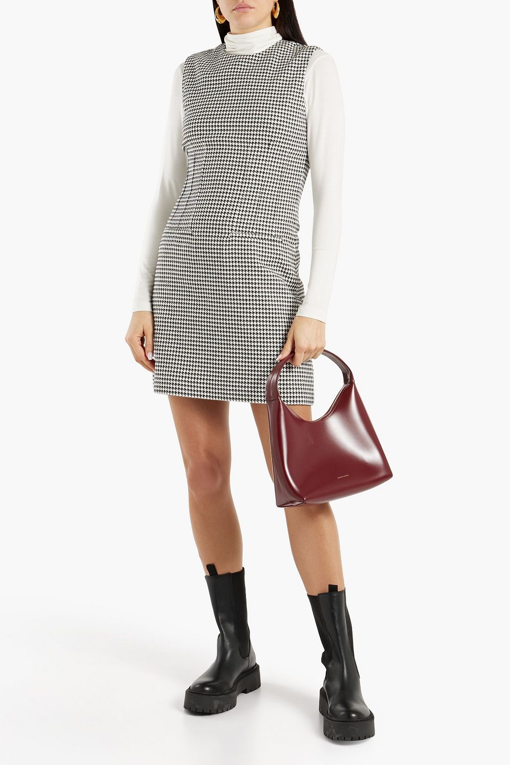 DEREK LAM 10 CROSBY Metallic houndstooth cotton-blend tweed mini dress