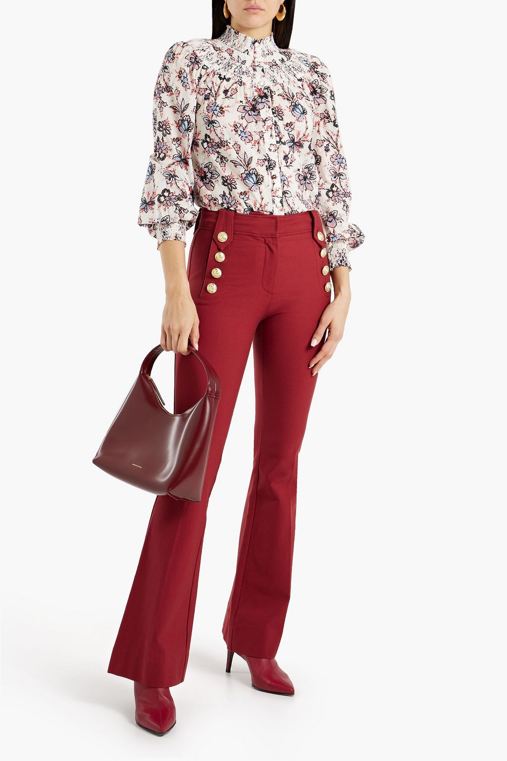 DEREK LAM 10 CROSBY Smocked floral-print cotton-poplin blouse | THE OUTNET