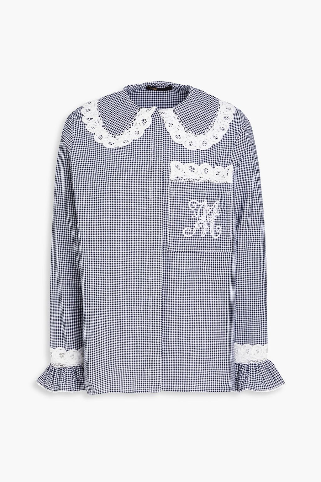 MAJE Lacetrimmed embroidered gingham cotton blouse THE