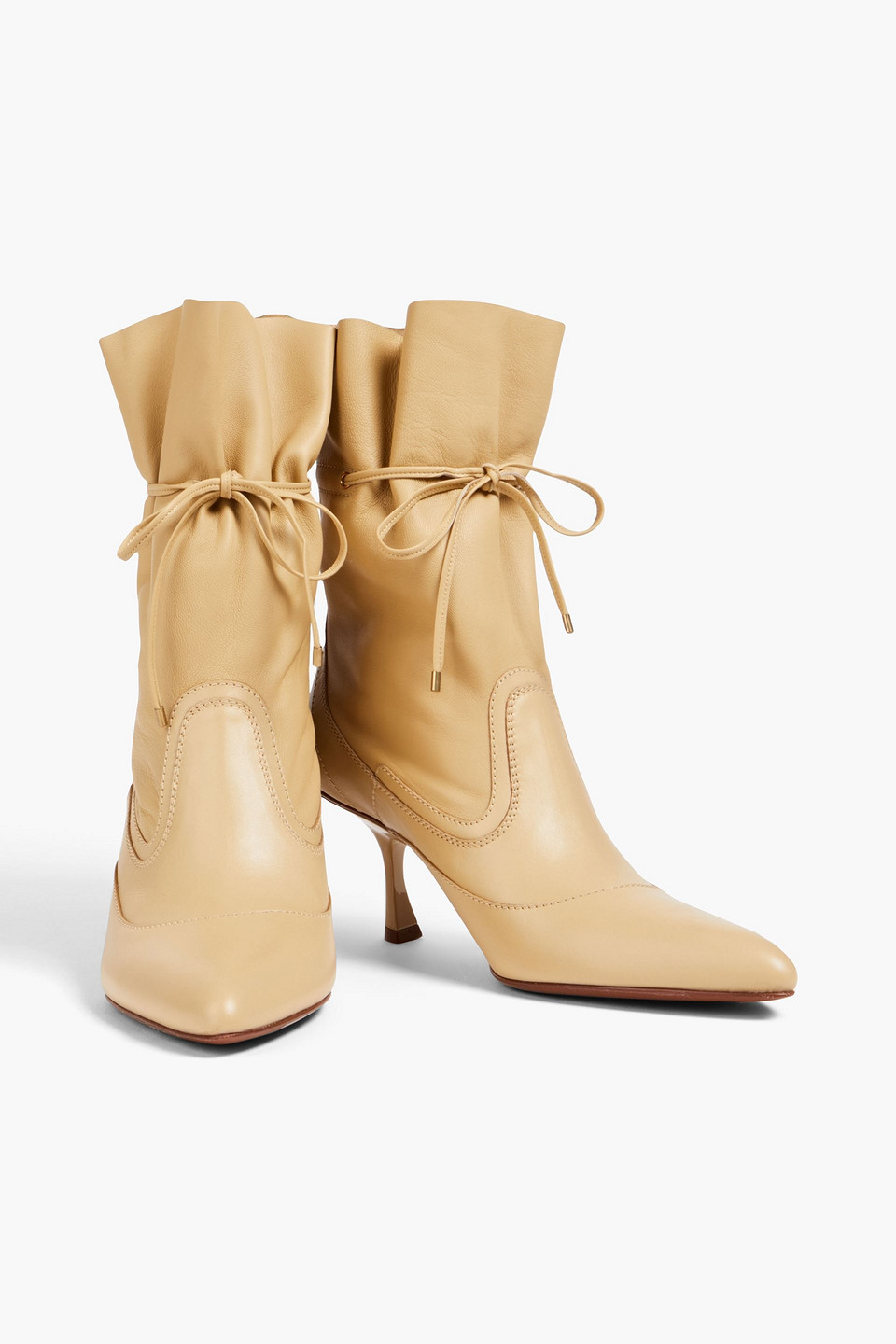 Shop Zimmermann Tie-detailed Leather Ankle Boots In Beige