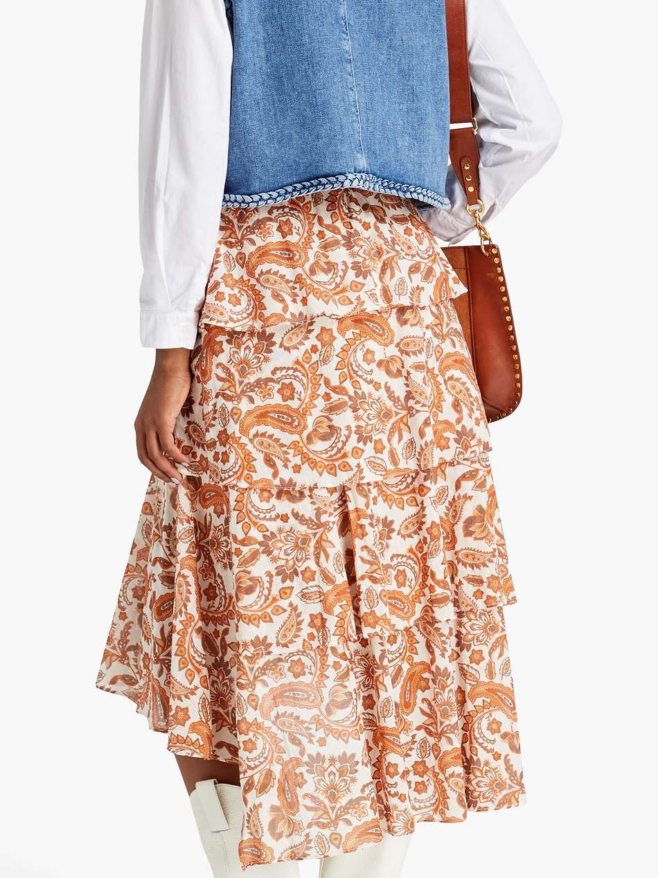 tiered paisley-print cotton midi skirt