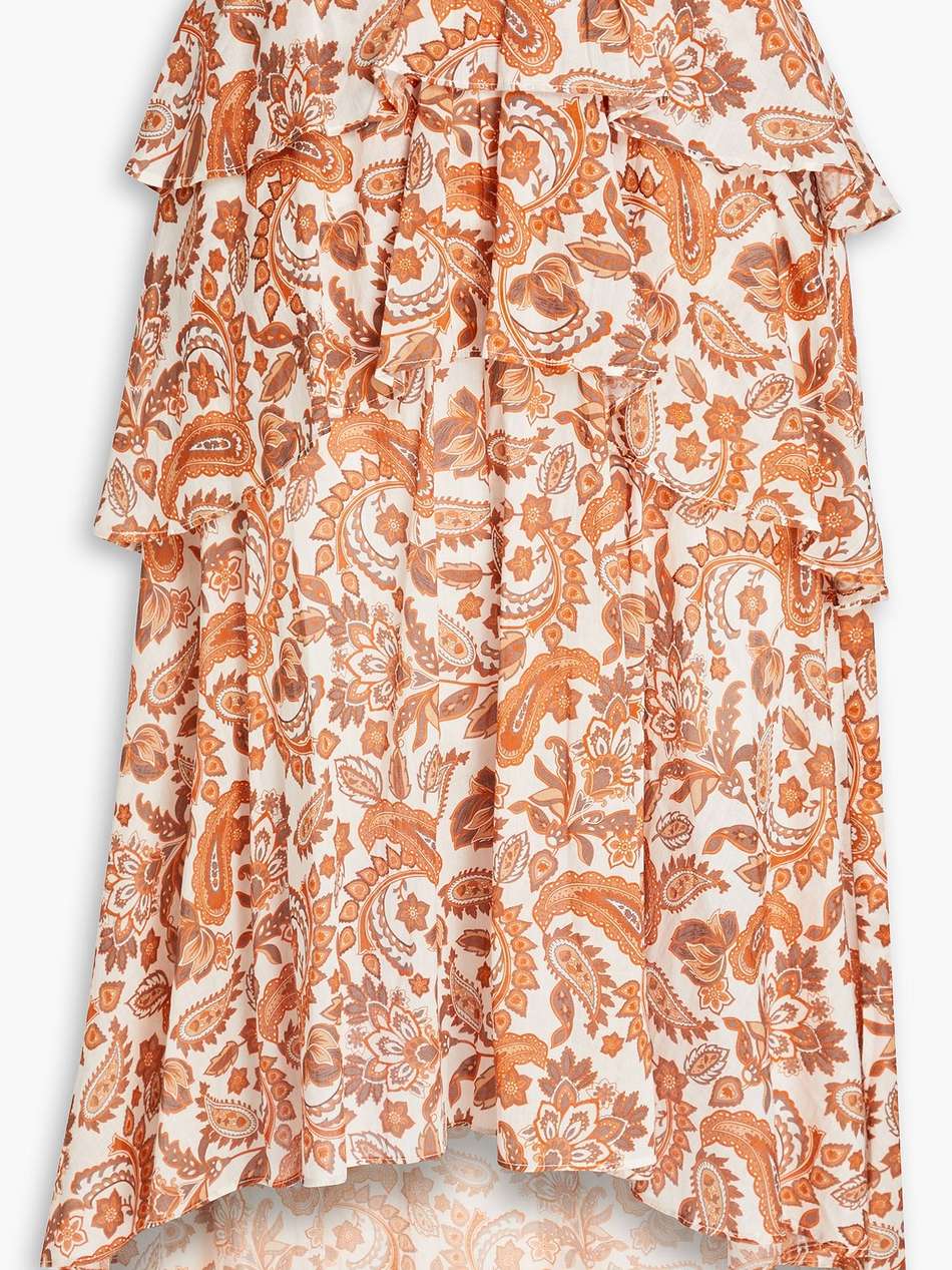 tiered paisley-print cotton midi skirt