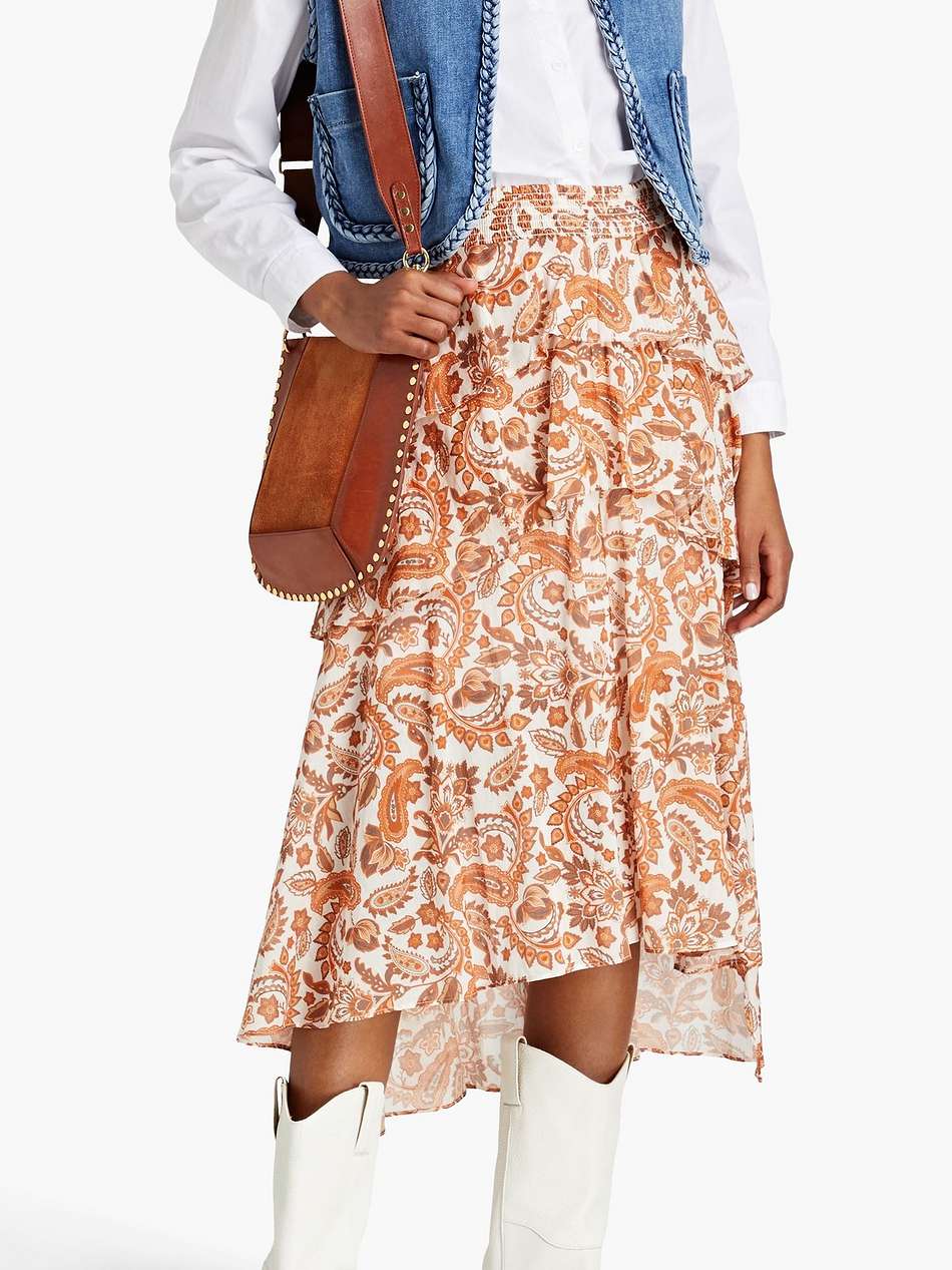 tiered paisley-print cotton midi skirt