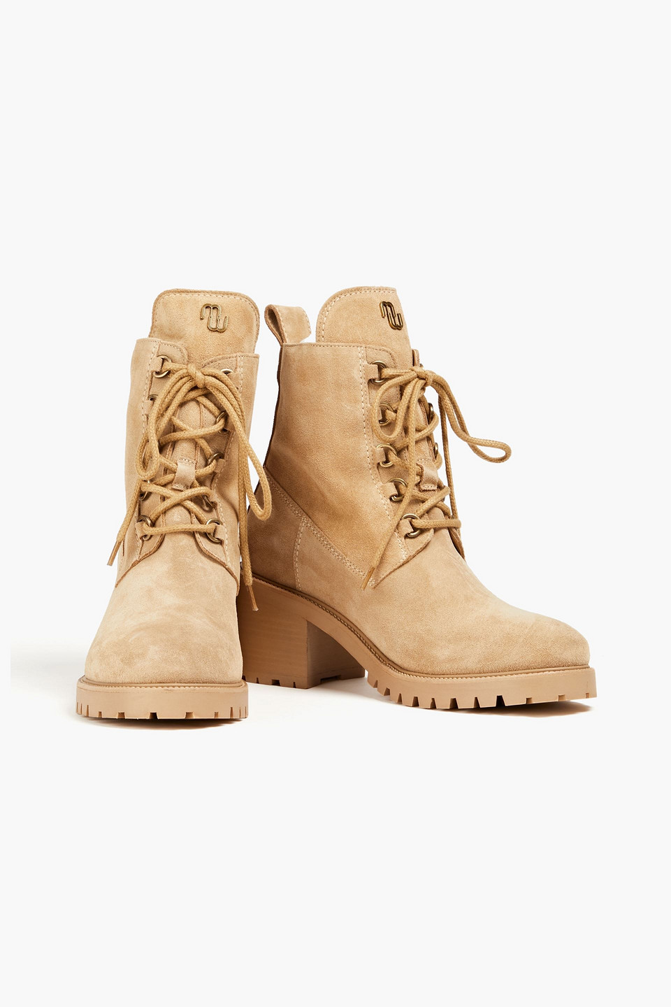 Shop Maje Suede Ankle Boots In Sand