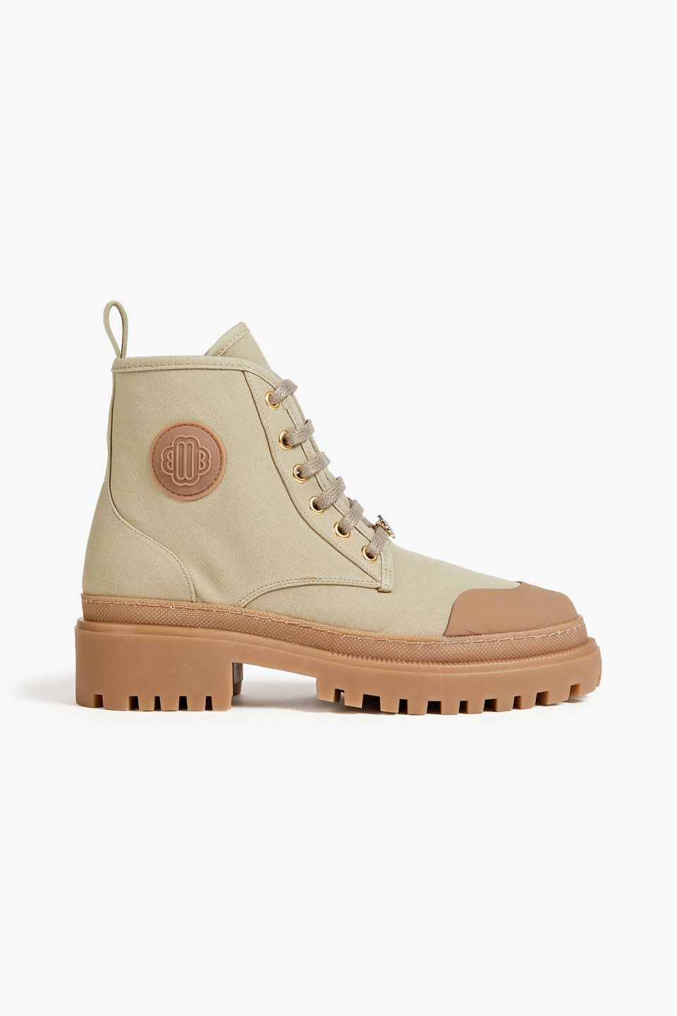 Maje Cotton-canvas Combat Boots In Sage Green