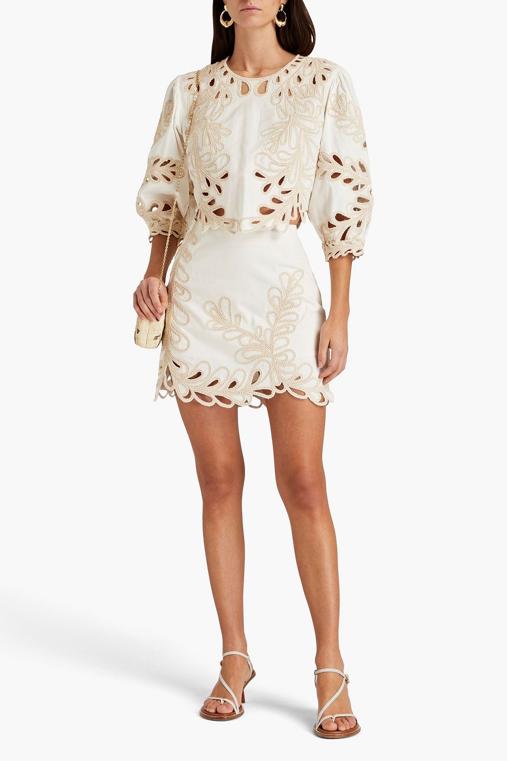 MAJE Broderie anglaise cotton mini skirt