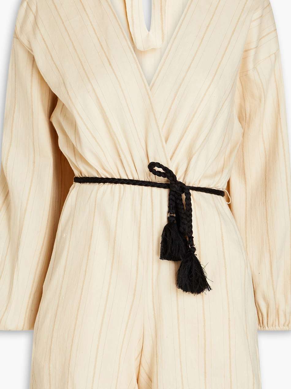 wrap-effect pinstriped twill playsuit