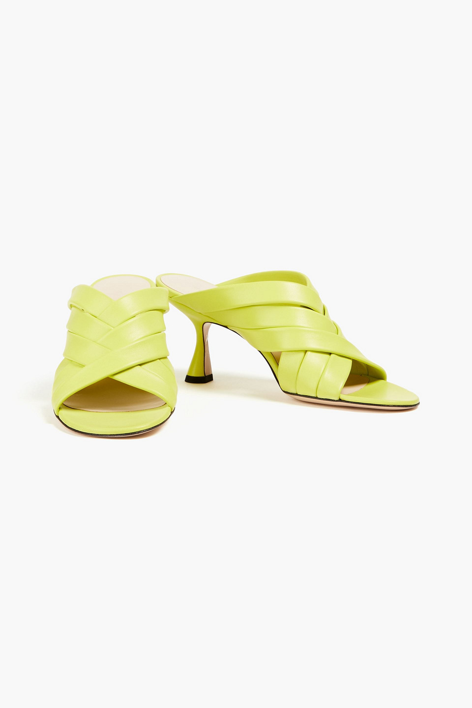 Shop Wandler Neon Pebbled-leather Mules In Lime Green